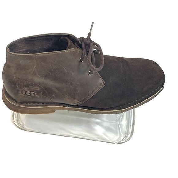 Ugg Mens Boots Size 11 US Chukka Desert Brown Leather Suede Leighton Two Tone - Picture 2 of 13